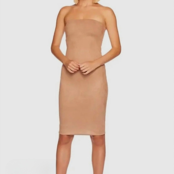Susana Monaco Faux Suede Tube/ Strapless/Midi Dress/Sand NEW!! - Picture 7 of 7